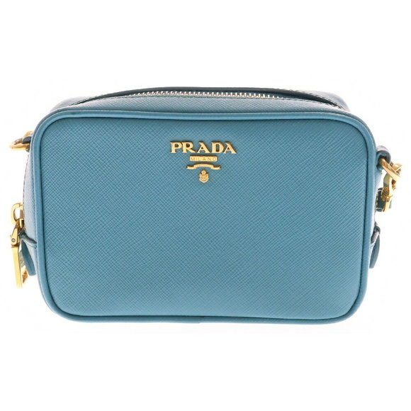 Prada Shoulder Saffiano Bag Leather Blue Turquoise Crossbody - Picture 1 of 6